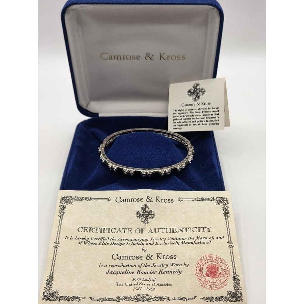Vintage Camrose & Kross JBK Jackie Kennedy Black Enamel Crystal Bangle Bracelet